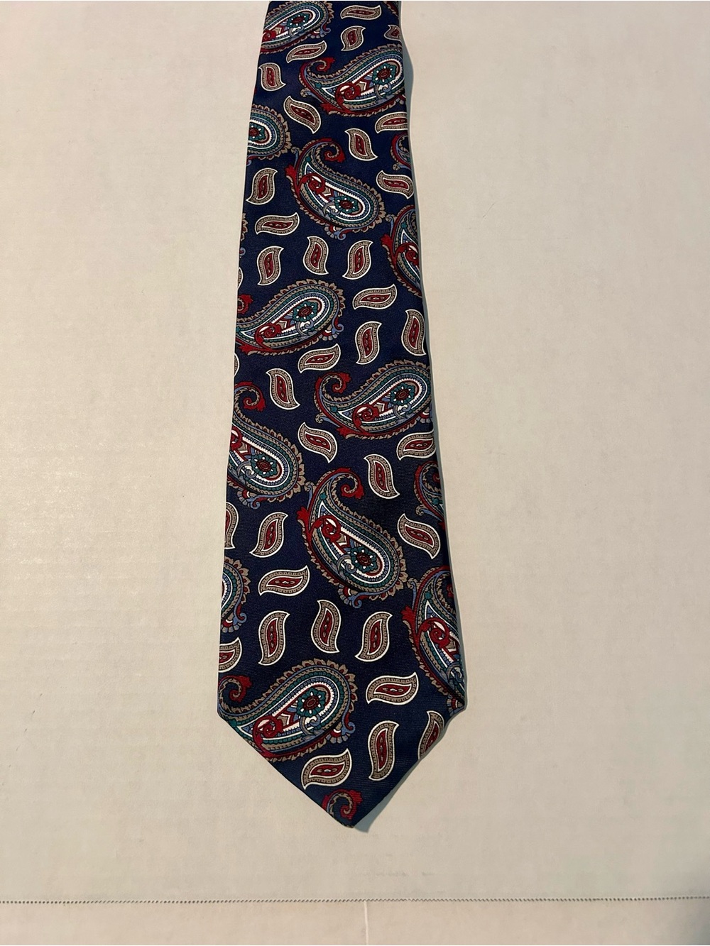 Burt Pulitzer 100% Silk Paisley Necktie Navy Red Teal Made in USA Vintage